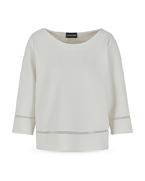 Shop Emporio Armani Ribbed Mesh Trim Sweater In Off White