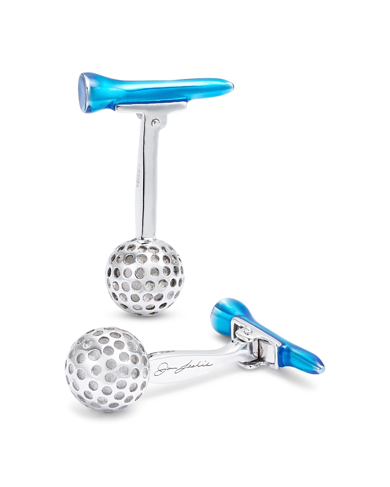 Jan Leslie Golf Ball & Tee Sterling Silver Cufflinks In Blue/silver