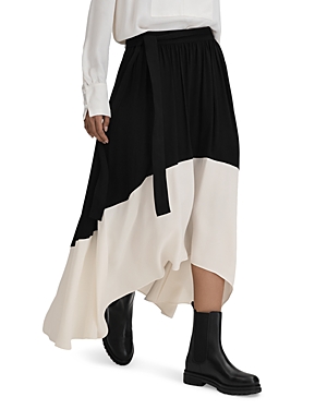 Reiss Emma Color Blocked Skirt In Black/cream