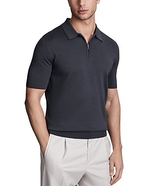 Reiss Maxwell Merino Wool Slim Fit Half Zip Polo Shirt In Blue Smoke
