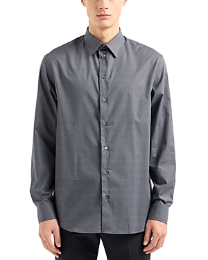 Emporio Armani Houndstooth Check Cotton Button-up Shirt In Solid Black