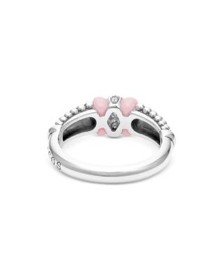 Sterling Silver Pink Caviar Diamond & Pink Ceramic Bead Statement Ring