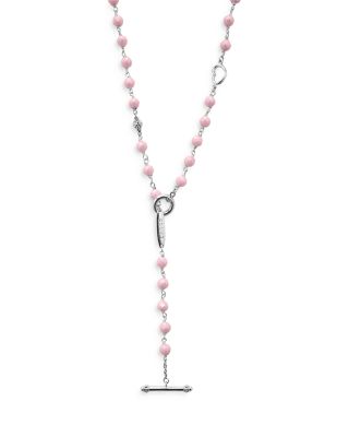 Sterling Silver Caviar Icon Pink Ceramic Bead Station Collar Necklace, 16-18"