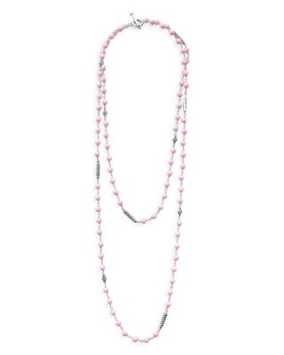 Sterling Silver Caviar Icon Pink Ceramic Bead Station Necklace, 34"