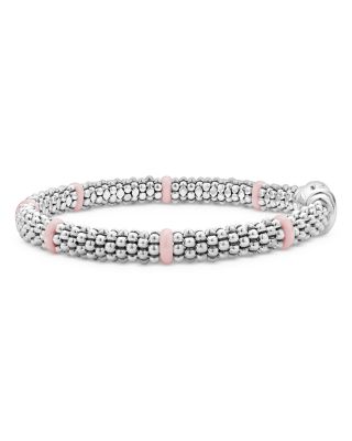 Sterling Silver Pink Caviar Pink Ceramic Bead Link Bracelet