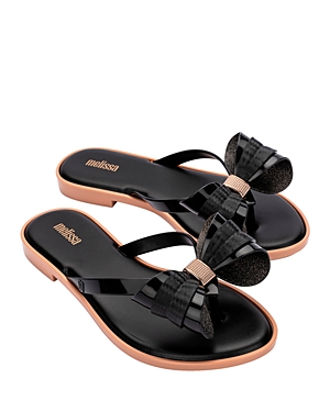 Shop Melissa Women's Flip Flop Slim Bow Detail Thong Sandals In Beige/black