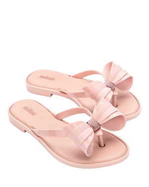 Melissa Women's Flip Flop Slim Bow Detail Thong Sandals In Pink Glitter