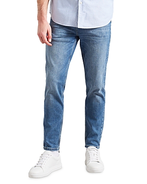 Tapered Fit Stretch Jeans in Mid Blue