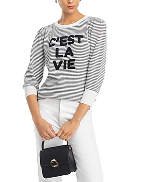 Shop Karl Lagerfeld Striped C'est La Vie Sweater In White/black