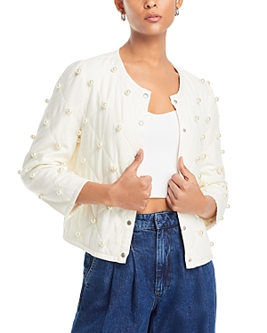 Stellah Faux Pearl Quilted Jacket In White