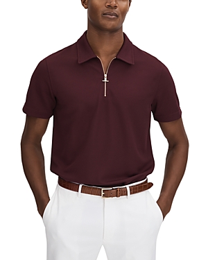 Shop Reiss Floyd Textured Slim Fit Quarter Zip Polo Shirt In Bordeaux