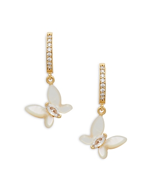 Kate Spade New York Social Butterfly Huggie Hoop Earrings In Cream/gold