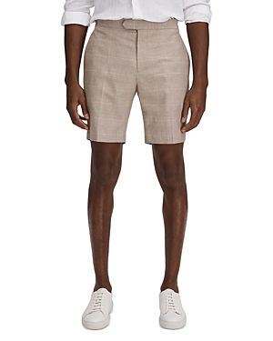 Shop Reiss Send Glen Check Regular Fit Side Adjuster 9.9 Shorts In Oatmeal