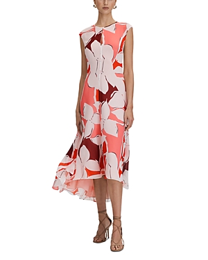 Shop Reiss Becci Floral High Low Midi Dress In Red