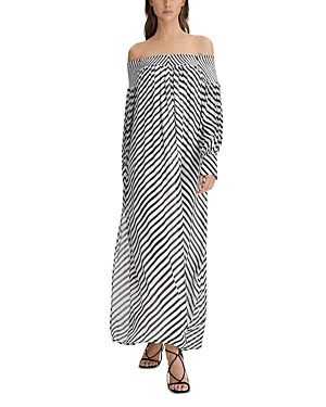 Shop Reiss Fabia Bardot Stripe Maxi Dress In Black/cream