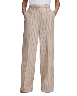 Shop Reiss Odette Wide Leg Pinstriped Pants In Neutral