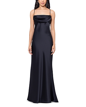 Shop Aqua Cowl Neck Lace Back Satin Gown - 100% Exclusive In Black