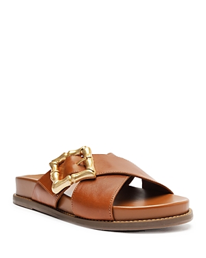 Shop Schutz Women's Enola Crossover Strap Slide Sandals In Brown