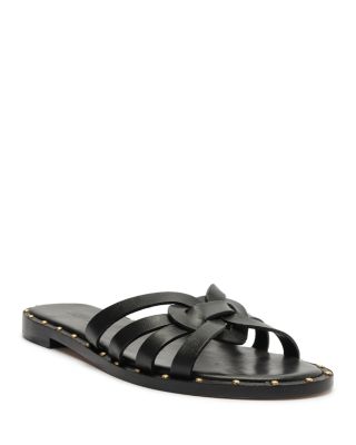 Schutz Phoenix Studded Leather Flat Sandals In Black