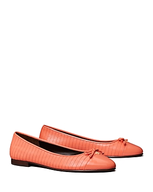 Tory Burch Quilted Cap-toe Bow Ballerina Flats In Pembe