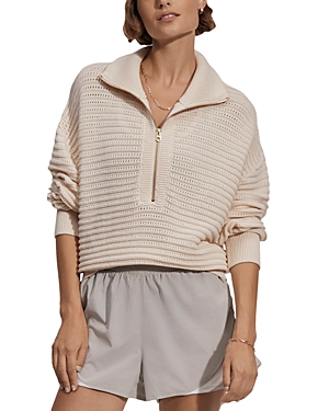 Shop Varley Tara Cotton Pointelle Half Zip Sweater In Whitecap Grey
