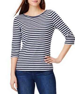 Nzt Nic+Zoe Striped Three Quarter Sleeve Boat Tee