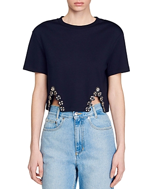 Sandro Giada Embellished Hem Short Sleeve Shirt