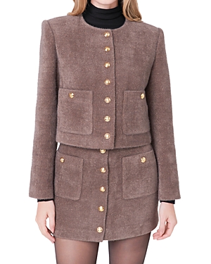 English Factory Crop Knit Jacket In Brown