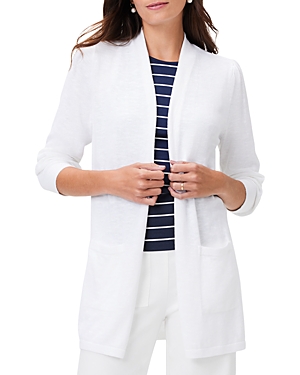 Nic + Zoe Nic+zoe Lightweight Long Linen-blend Cardigan In Paper White