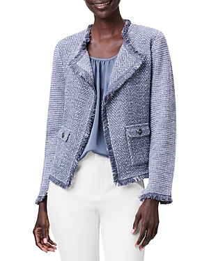 Nic + Zoe Nic+zoe Petites Mix Knit Fringe Trim Jacket In Slate