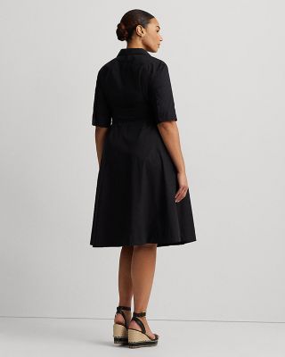 Cotton Blend Elbow Sleeve Shirt Dress