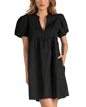 Shop Elan Cotton Puff Sleeve Dress In Black