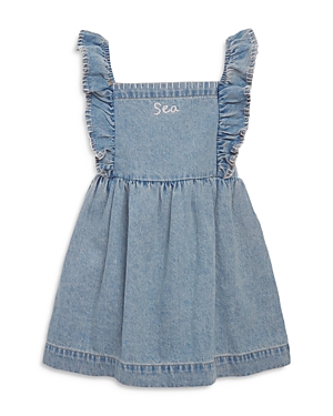 Shop Sea Girls' Marion Mended Denim Flutter Sleeve Dress - Little Kid, Big Kid In Blue