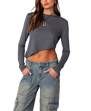 Edikted Asymmetric Long Sleeve T-shirt In Gray