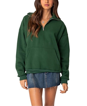 Shop Edikted Oversized Quarter Zip Sweatshirt In Green