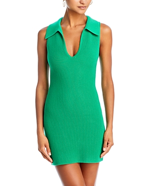 Shop Aqua Plunge Neck Ribbed Mini Dress - 100% Exclusive In Kelly Green