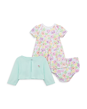 Shop Little Me Girls' Blossoms Dress, Bloomer & Cardigan Set - Baby In Floral
