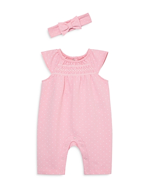 Shop Little Me Baby Girls' Dot Smocked Jumpsuit & Bow Headband Set - Baby In Pink
