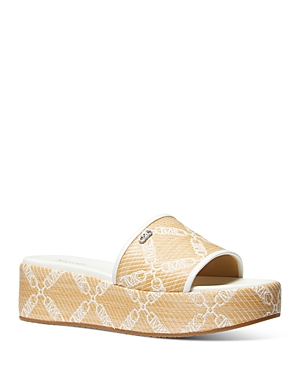 Michael Michael Kors Women's Ember Almond Toe Logo Chain Raffia Wedge Sandals