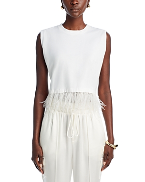 Cinq a Sept Cropped Sleeveless Feather Tee