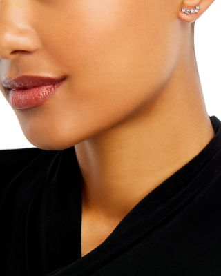 Diamond Baguette Curved Ear Climbers in 14K White Gold, 0.65 tcw