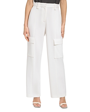 Shop Dkny High Rise Cargo Pants In Ivory