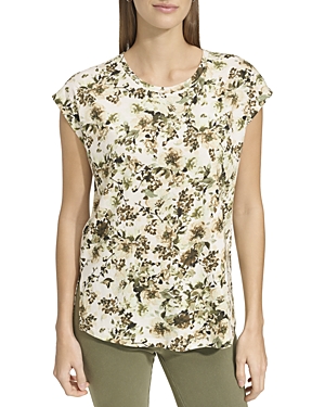 Shop Marc New York Floral Print Cap Sleeve Tee In Forest