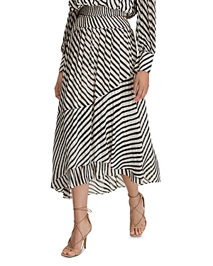 Shop Reiss Dani Striped Asymmetric Skirt In Black/cream