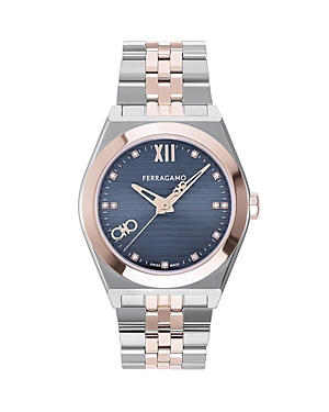 Shop Ferragamo Vega New Watch, 40mm In Blue/two-tone