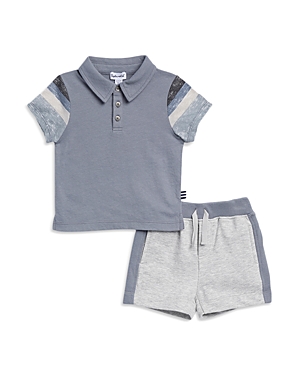 Splendid Boys' Stormy Stripe Polo & Shorts Set - Baby In Light Slate Blue