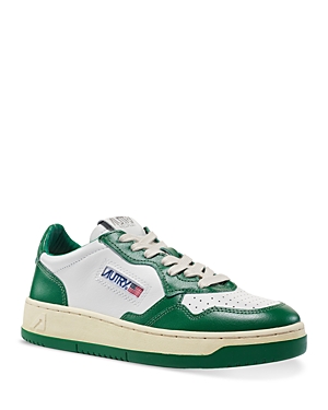 Shop Autry Men's Medalist Leather Low Top Sneakers In White/green
