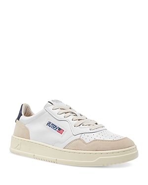 Shop Autry Men's Medalist Leather Low Top Sneakers In White/blue