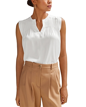 Shop Hugo Boss Binalli Sleeveless Pintucked Top In Open White