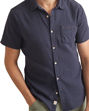 Shop Marine Layer Cotton Stretch Selvage Standard Fit Button Down Shirt In Mood Indigo